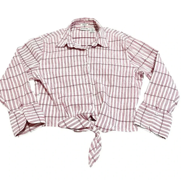 St. John's Bay Tops - Red and white striped button up with tie front size medium